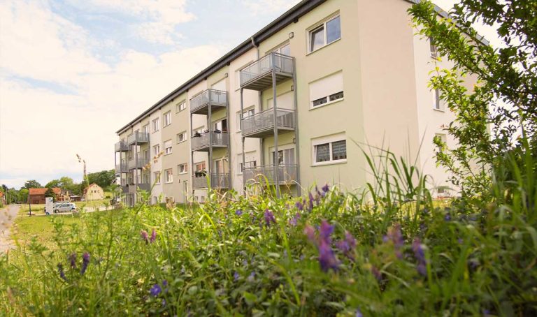 Vordere Ansicht Seniorenwohnen mit Gras